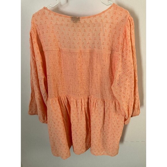 Torrid Woman's Top 4X Peach Pink Peasant Blouse Floral Flowy Square Neck Shirt - Picture 5 of 8